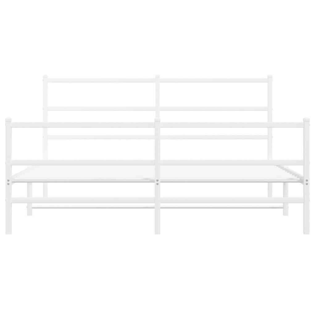 Valkoinen metallinen sängynrunko päädyillä Mincu 150x200cm
