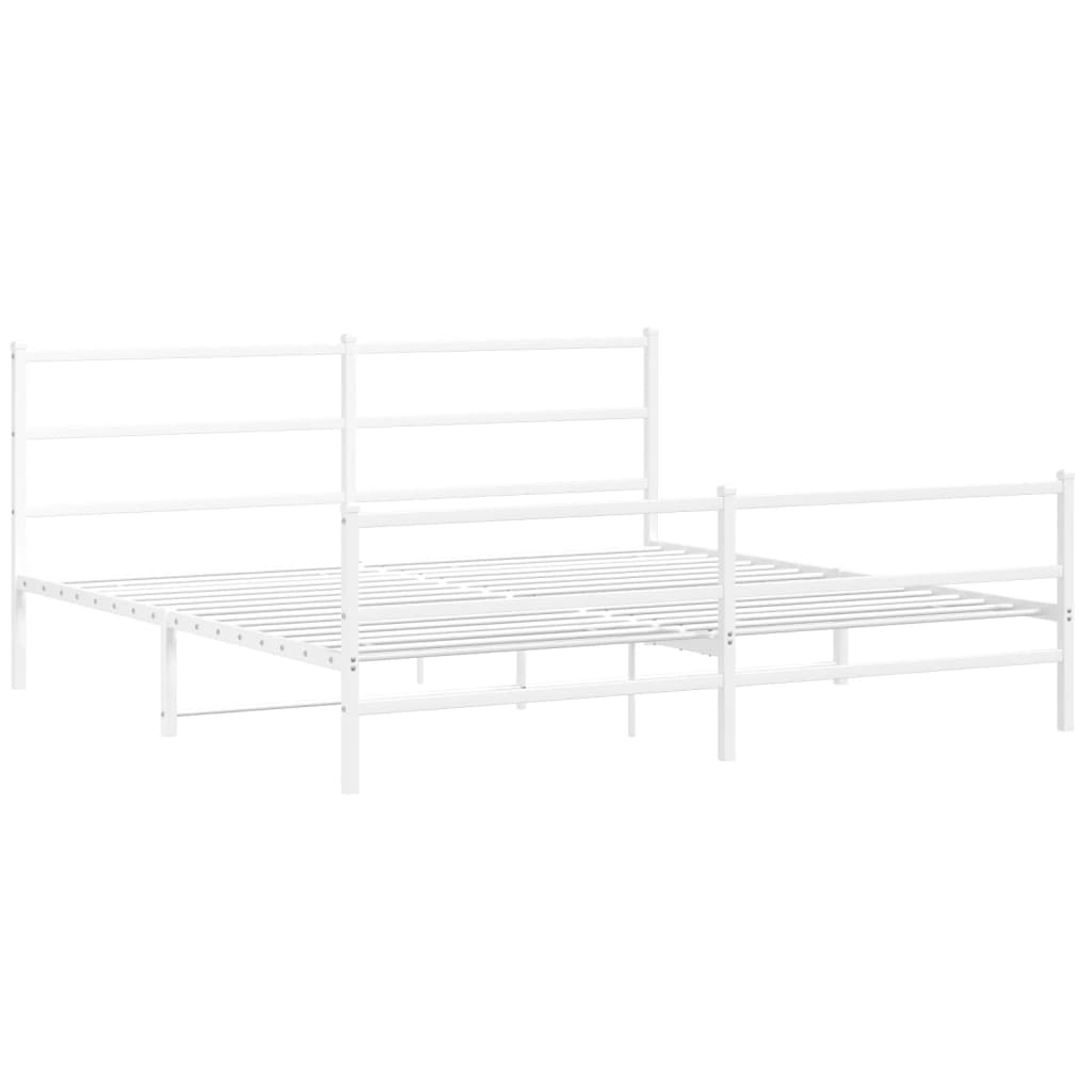 Valkoinen metallinen sängynrunko päädyillä Mincu 200x200cm