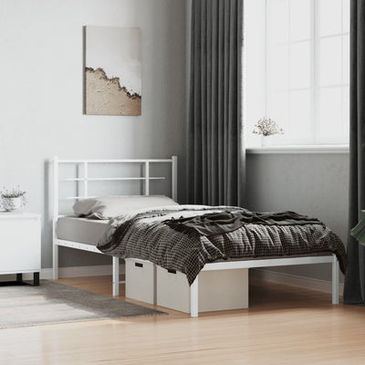 Valkoinen metallinen sängynrunko päädyllä Lucuta 100x200cm