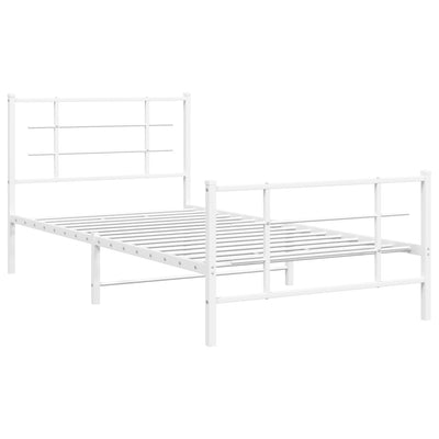 Valkoinen metallinen sängynrunko päädyillä Lucuta 107x203cm