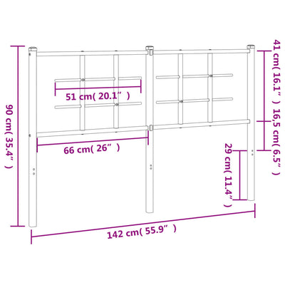 Metallinen sängynpääty valkoinen 135 cm