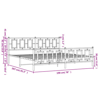 Musta metallinen sängynrunko päädyillä Albatros 193x203cm
