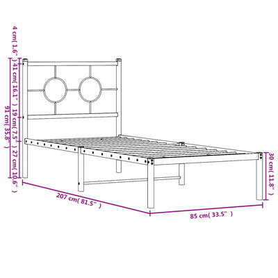 Musta metallinen sängynrunko päädyllä Lulah 80x200cm