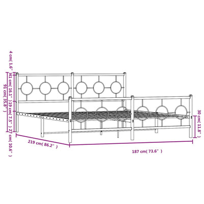 Musta metallinen sängynrunko päädyillä Lulah 183x213cm