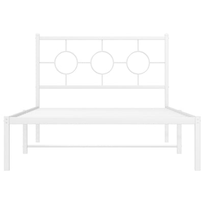Valkoinen metallinen sängynrunko päädyillä Lulah 107x203cm