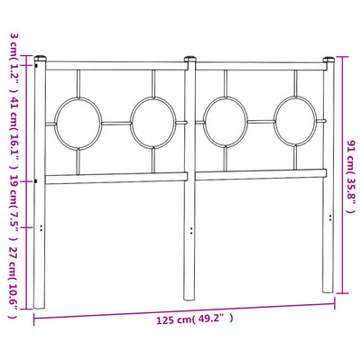 Metallinen sängynpääty valkoinen 120 cm