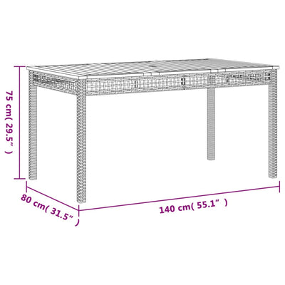 Puutarhapöytä musta 140x80x75 cm polyrottinki ja akasiapuu