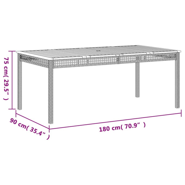 Puutarhapöytä musta 180x90x75 cm polyrottinki ja akasiapuu