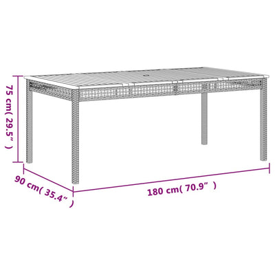 Puutarhapöytä harmaa 180x90x75 cm polyrottinki ja akasiapuu