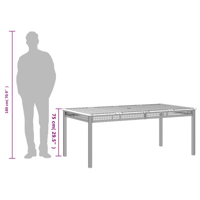 Puutarhapöytä harmaa 180x90x75 cm polyrottinki ja akasiapuu