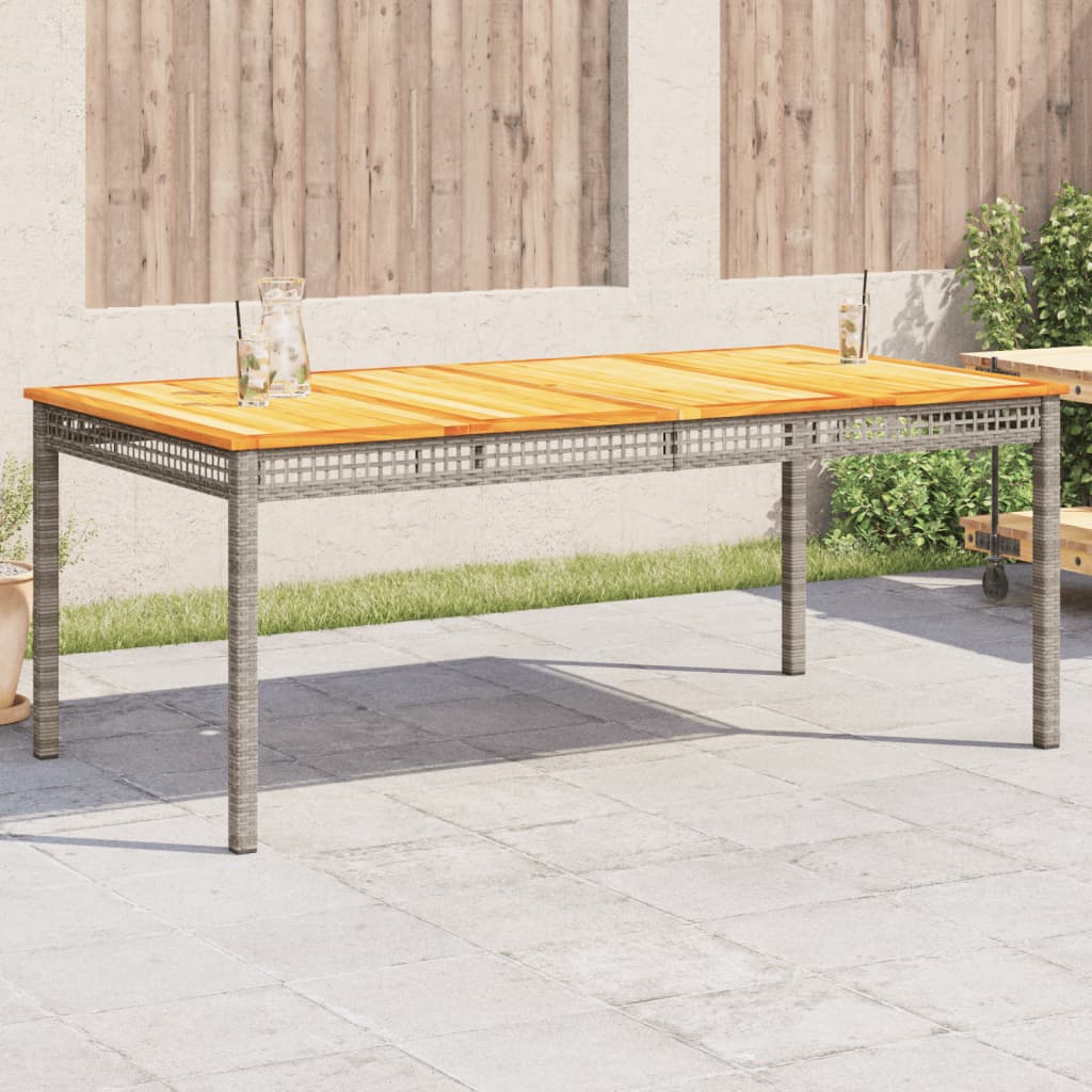 Harmaa puutarhapöytä Geler 180x90x75cm (polyrottinki ja akasiapuu)
