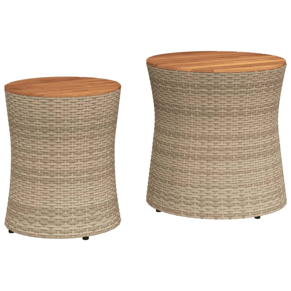 Hilte beige sivupöydät (2 kpl polyrottinkinen pöytälevy puuta)