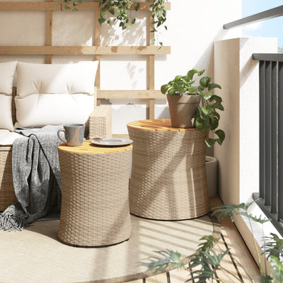 Sivupöydät 2 kpl puinen pöytälevy beige polyrottinki