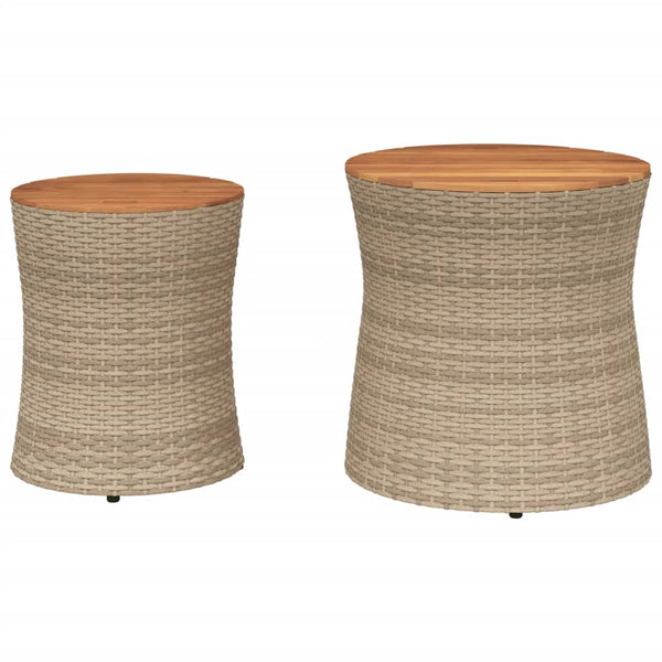 Hilte beige sivupöydät (2 kpl polyrottinkinen pöytälevy puuta)