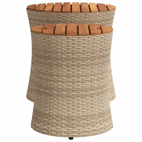 Hilte beige sivupöydät (2 kpl polyrottinkinen pöytälevy puuta)