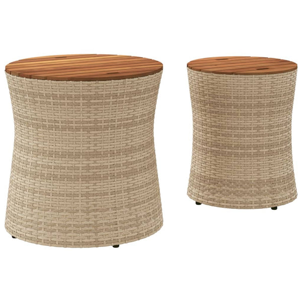 Hilte beige sivupöydät (2 kpl polyrottinkinen pöytälevy puuta)