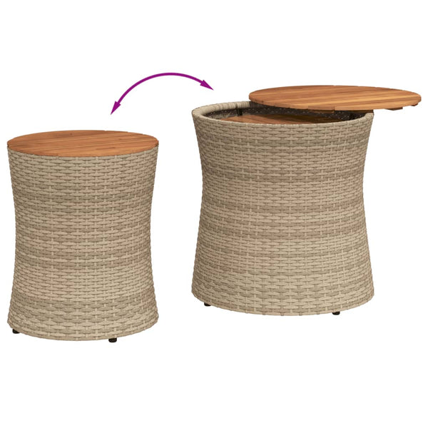 Hilte beige sivupöydät (2 kpl polyrottinkinen pöytälevy puuta)