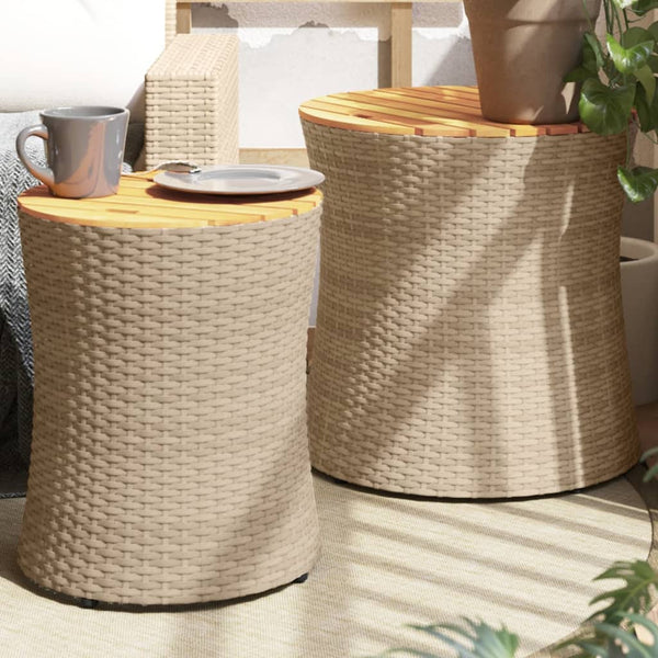 Hilte beige sivupöydät (2 kpl polyrottinkinen pöytälevy puuta)