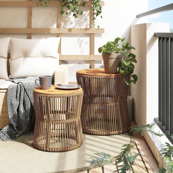 Beige Hilte sivupöydät (2 kpl puinen pöytälevy polyrottinki)