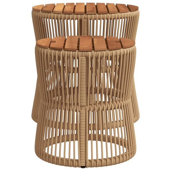 Beige Hilte sivupöydät (2 kpl puinen pöytälevy polyrottinki)