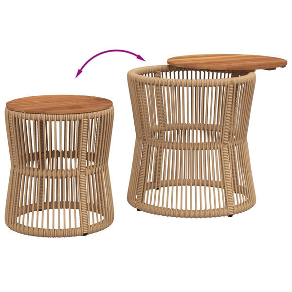 Beige Hilte sivupöydät (2 kpl puinen pöytälevy polyrottinki)