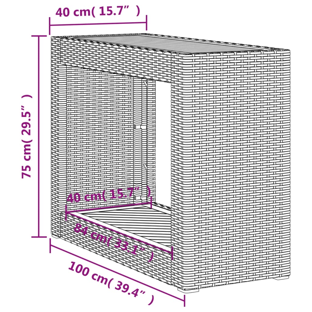 Musta puutarhan sivupöytä Serafetin 100x40x75cm (puulevyllä polyrottinki)