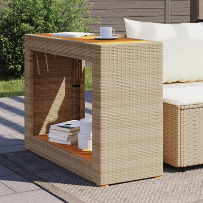 Puutarhan sivupöytä puulevyllä beige 100x40x75 cm polyrottinki