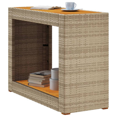 Puutarhan sivupöytä puulevyllä beige 100x40x75 cm polyrottinki