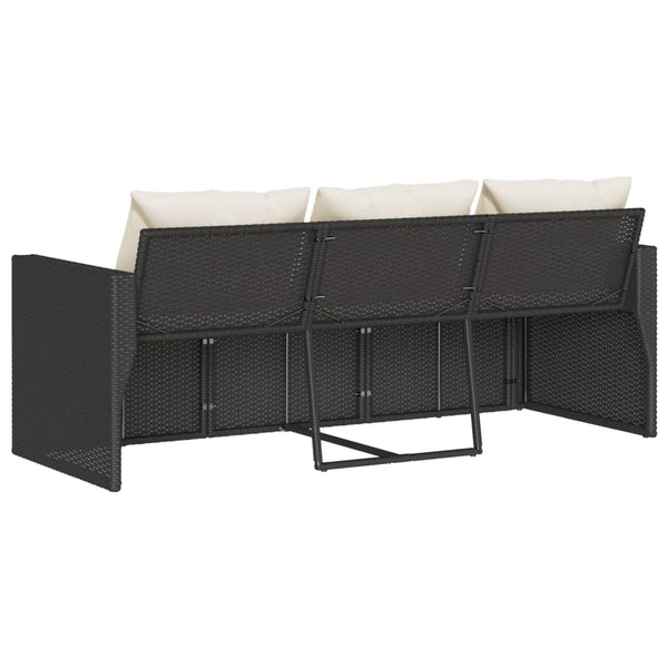 Musta puutarhasohva Iulia (3-istuttava tyynyillä polyrottinki)