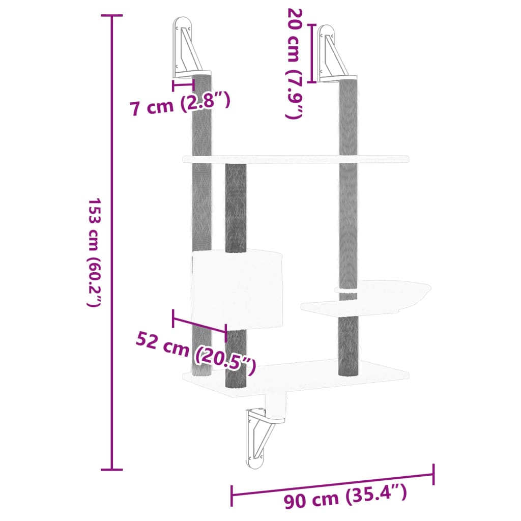 Vaaleanharmaa kissan raapimispuu seinälle Let 153cm