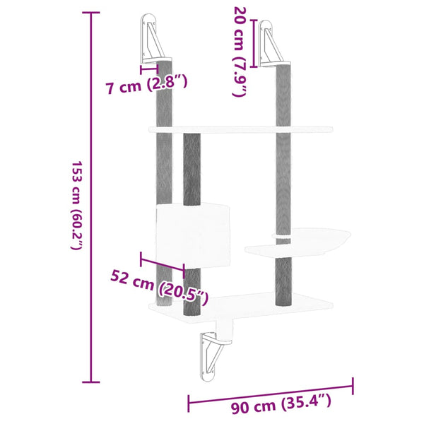 Vaaleanharmaa kissan raapimispuu seinälle Let 153cm