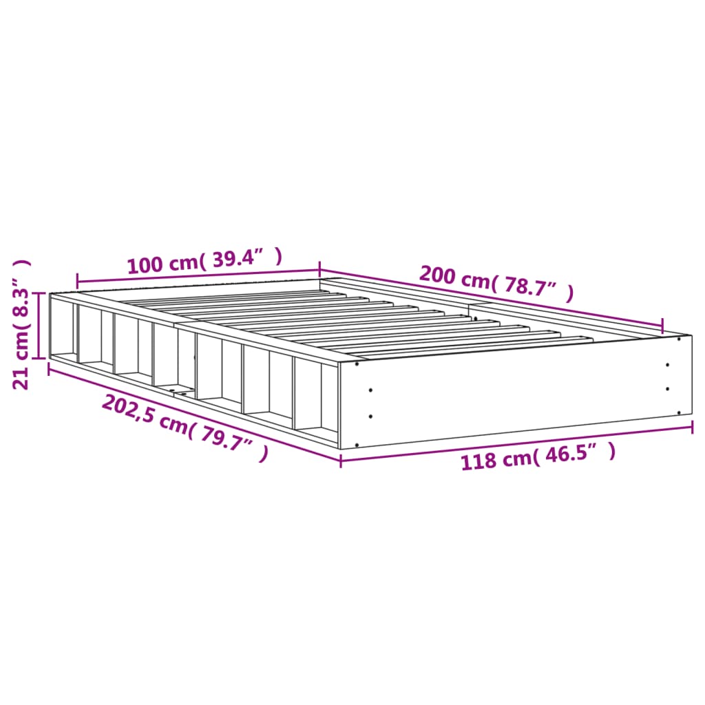 Vahanruskea sängynrunko Sabia 100x200cm (mänty)