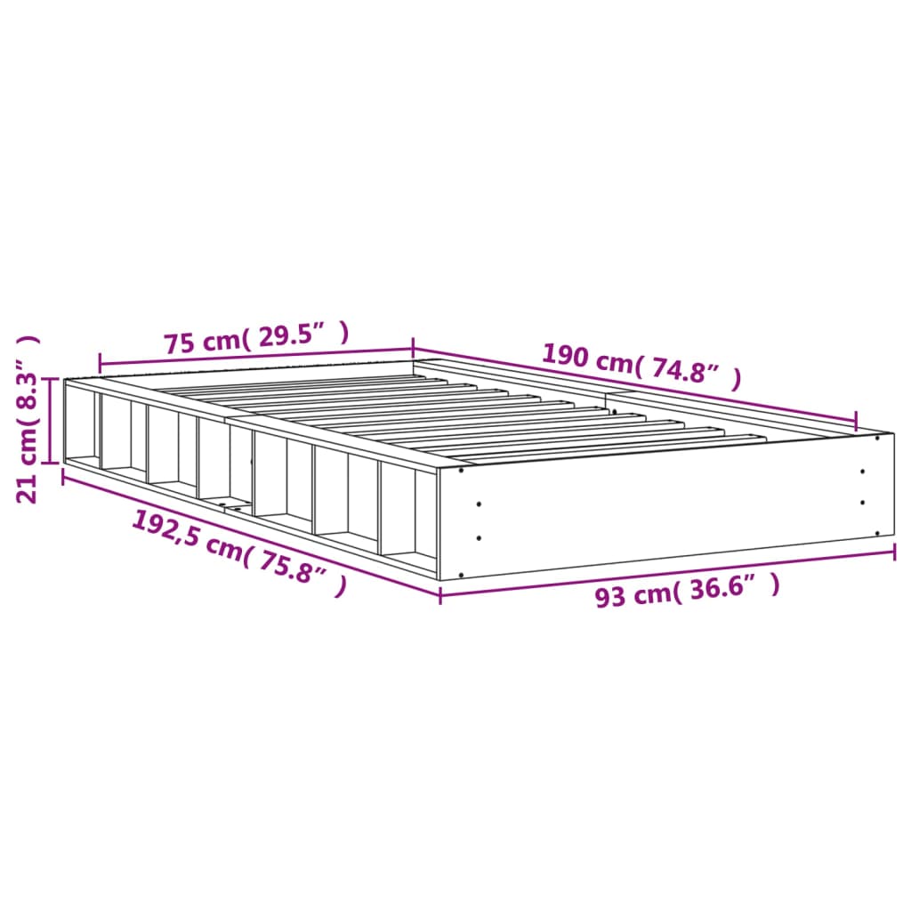 Vahanruskea sängynrunko Sabia 75x190cm (mänty)