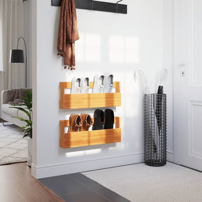 Seinäkenkäteline 2 kpl vahanruskea 59x8,5x23,5 cm täysi mänty