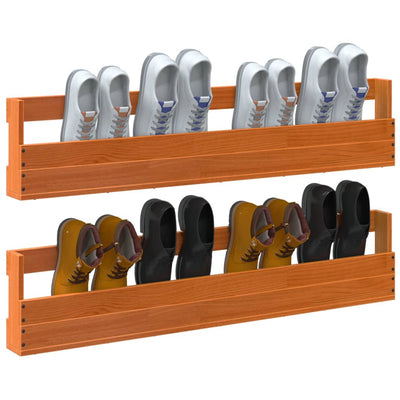 Seinäkenkäteline 2 kpl vahanruskea 110x8,5x23,5 cm täysi mänty