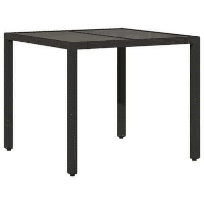 Puutarhapöytä lasilevyllä musta 90x90x75 cm polyrottinki