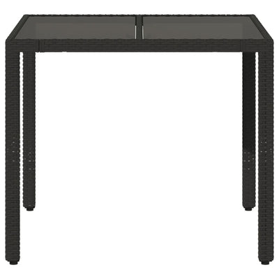 Puutarhapöytä lasilevyllä musta 90x90x75 cm polyrottinki