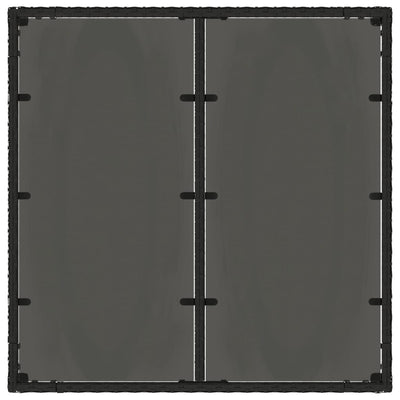 Puutarhapöytä lasilevyllä musta 90x90x75 cm polyrottinki