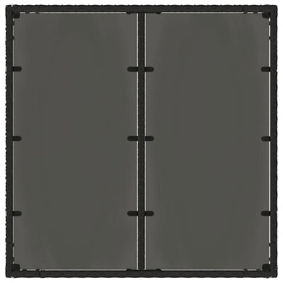 Musta puutarhapöytä Teodosea 90x90x75cm (lasilevyllä polyrottinki)