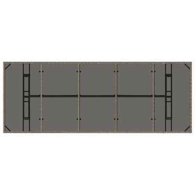 Harmaa puutarhapöytä Teodosea 240x90x75cm (lasipöytälevy polyrottinki)