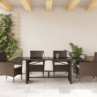 Puutarhapöytä lasipöytälevy ruskea 190x80x75 cm polyrottinki