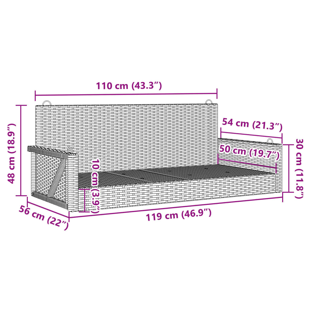 Beige keinupenkki Linica 119x56x48cm (polyrottinki)