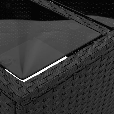 Musta puutarhapöytä Tarabega 55x55x37cm (lasipöytälevyllä polyrottinki)