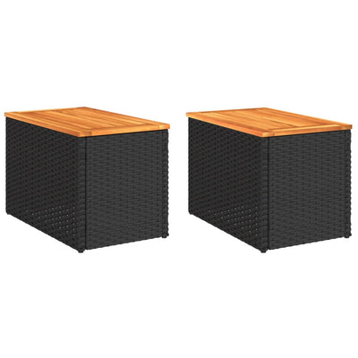 Puutarhan sivupöydät 2 kpl musta 55x34x37 cm polyrottinki puu