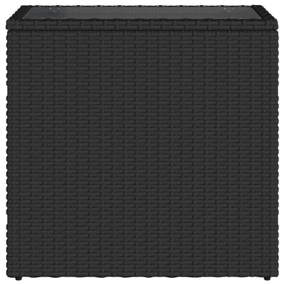 Puutarhan sivupöytä lasilevyllä musta 58x27,5x55 cm PE-rottinki