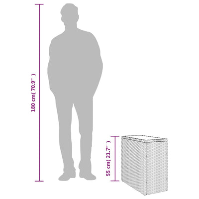 Puutarhan sivupöytä lasilevyllä musta 58x27,5x55 cm PE-rottinki