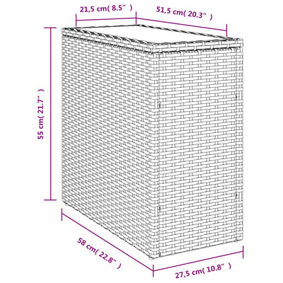 Puutarhan sivupöytä lasilevyllä musta 58x27,5x55 cm PE-rottinki