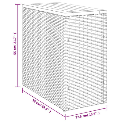 Puutarhan sivupöytä puulevyllä musta 58x27,5x55 cm polyrottinki