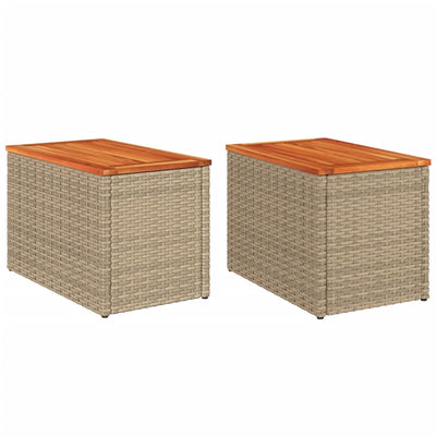 Puutarhan sivupöydät 2 kpl beige 55x34x37 cm polyrottinki puu