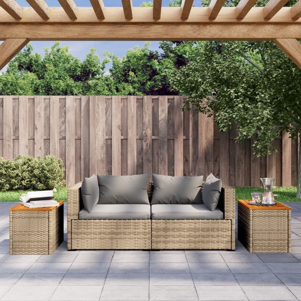 Beige puutarhan sivupöydät Azimussan 55x34x37cm (2 kpl polyrottinki puu)